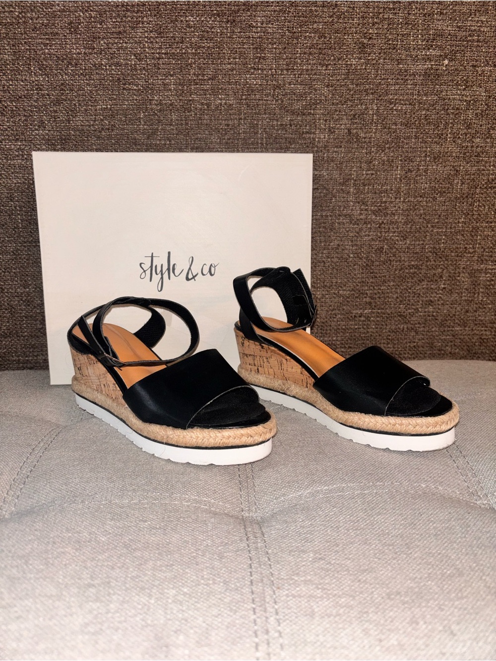 Style & Co. Black Cork Wedge Sandals